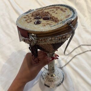 Cult Gaia Beaded Crossbody Bag in Silver and Brown